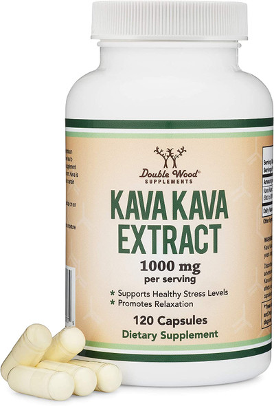 Kava Kava Supplement 1000mg per Serving 120 Capsules High Purity Potent 35 Kavalactones Root Extract for Relaxation Manufactured in The USA Vegan Safe by Double Wood Supplements