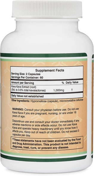 Kava Kava Supplement 1000mg per Serving 120 Capsules High Purity Potent 35 Kavalactones Root Extract for Relaxation Manufactured in The USA Vegan Safe by Double Wood Supplements