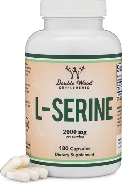 LSerine Capsules Third Party Tested  2000mg Servings Used in Clinical Study 180 Count 500mg per Capsule Amino Acid for Serotonin Production and Brain Support by Double Wood Supplements