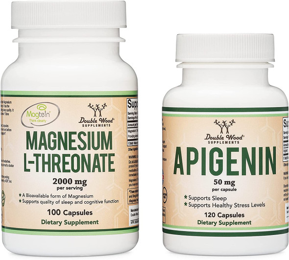 Magnesium LThreonate 100 Count and Apigenin 120 Count Sleep Health Bundle