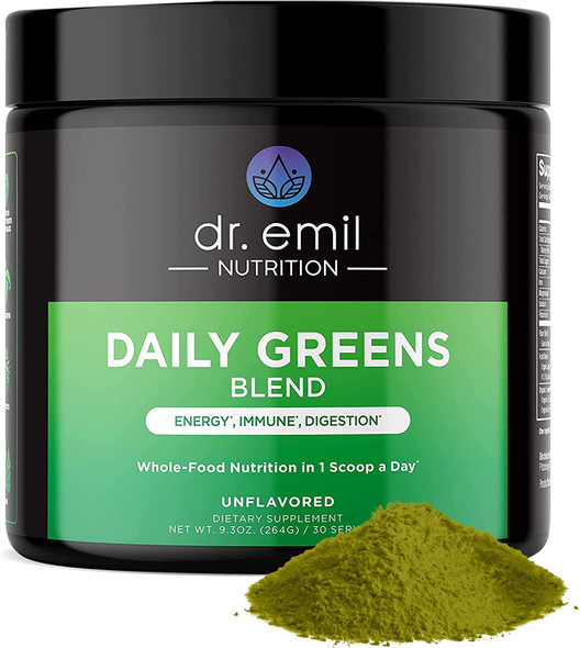Dr. Emil Nutrition Super Greens Powder  Daily Greens Blend  Superfood Powder with Probiotics Fruits  Veggies  Powdered Greens Supplement 30 Servings
