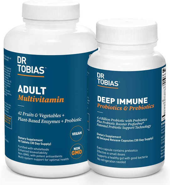 Dr. Tobias Deep Immune Probiotics  Prebiotics and Adult Multivitamin for Overall Health  Digestion Support
