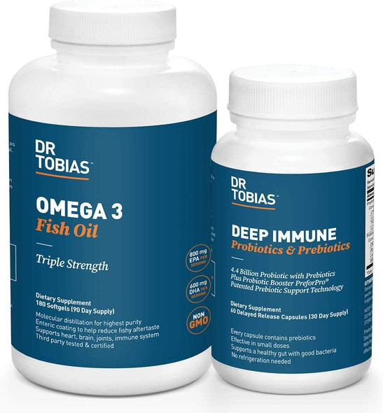 Dr. Tobias Omega 3 Fish Oil and Deep Immune Probiotic  Prebiotic Blend Promotes Digestion Immunity and Brain Health