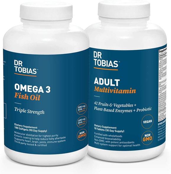 Dr. Tobias Omega 3 Fish Oil and Adult Multivitamin Includes Probiotics and PlantBased Enzymes Promoting Overall Health  Made with Wholefoods