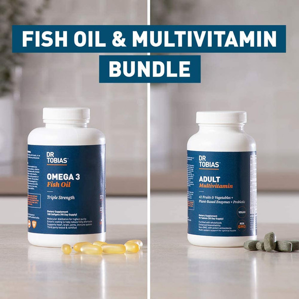 Dr. Tobias Omega 3 Fish Oil and Adult Multivitamin Includes Probiotics and PlantBased Enzymes Promoting Overall Health  Made with Wholefoods