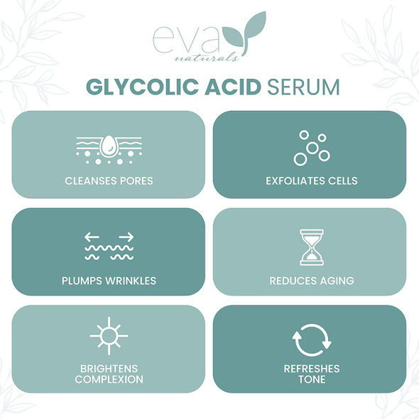 Eva Naturals Glycolic Acid Serum  Alpha Hydroxy Acid AHA AntiAging Vitamin C  Hyaluronic Acid Skin Helps To Minimize Pores Reduce Fine Lines Wrinkles Acne Scarring Glycolic Acid Toner  1 Oz