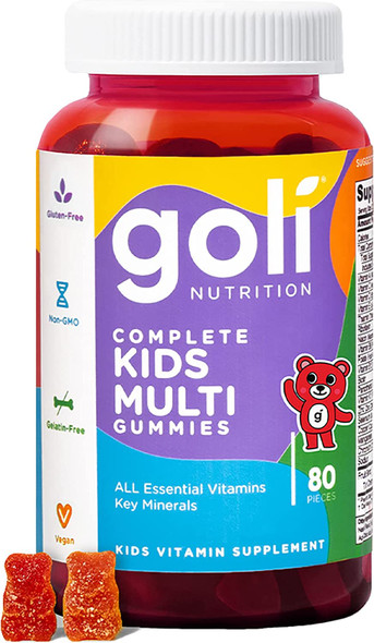 Goli Kids Multivitamin Gummy  80 Count  All 13 Essential Vitamins  Key Minerals  Kosher GlutenFree Vegan and NonGMO.