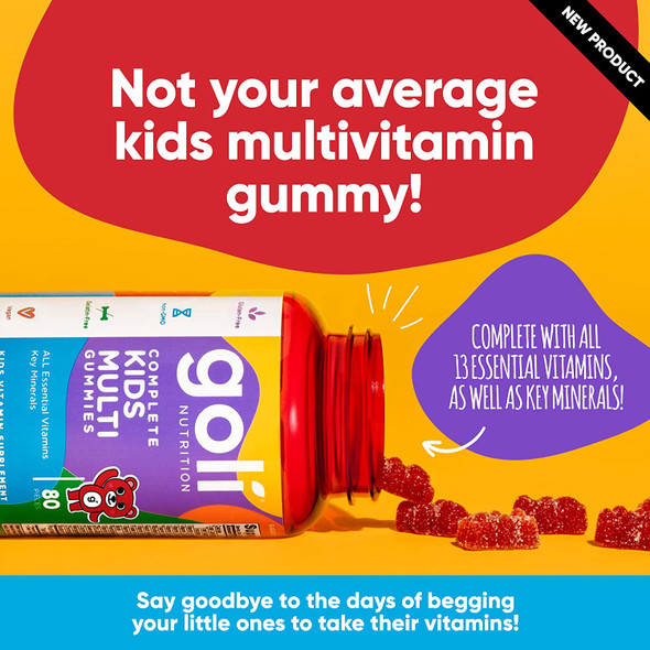 Goli Kids Multivitamin Gummy  80 Count  All 13 Essential Vitamins  Key Minerals  Kosher GlutenFree Vegan and NonGMO.