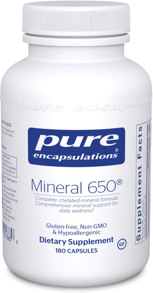 Pure Encapsulations - Mineral 650 - Hypoallergenic Combination of Balanced Chelated-Minerals - 180 Capsules