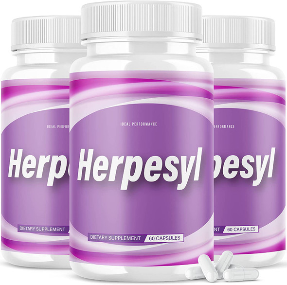 3 Pack Herpesyl Pills Capsules Supplement Tablets Purple Bottle 180 Capsules