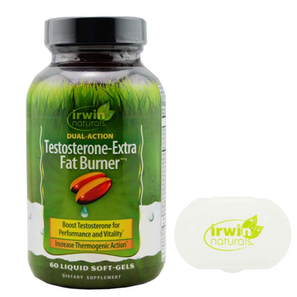 Irwin Naturals Testosterone Extra Fat Burner Supplement, 60 Liquid Soft Gels Bundle with a Pill Case