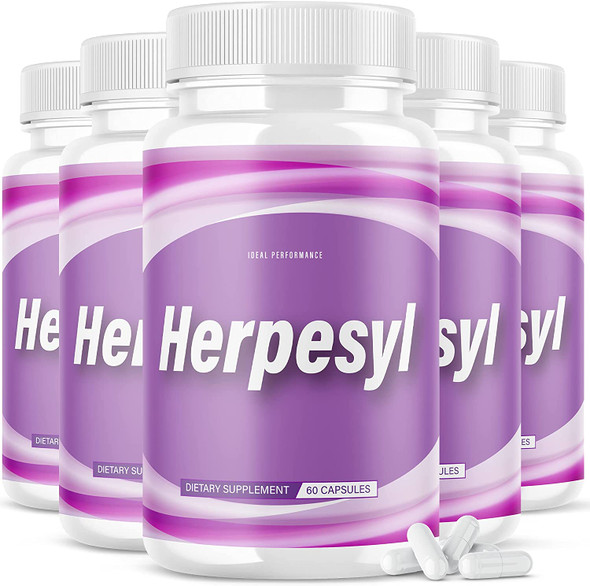 5 Pack Herpesyl Pills Capsules Supplement Tablets Purple Bottle 300 Capsules