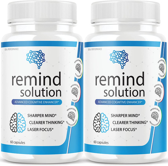 2 Pack Remind Solution for Memory Advanced Cognitive Brain Health Function Focus Max Concentration Recall Supplement 120 Capsules