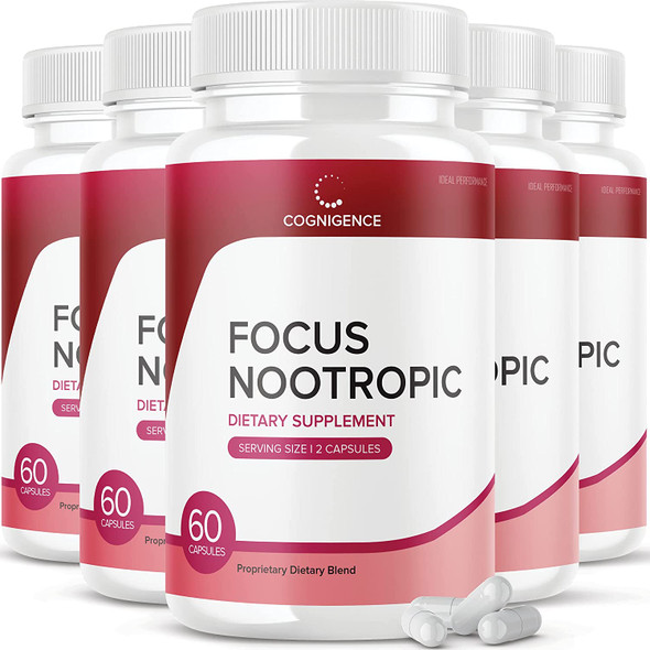 5 Pack Cognigence Focus Nootropic Memory Booster Supplement Pills 300 Capsules