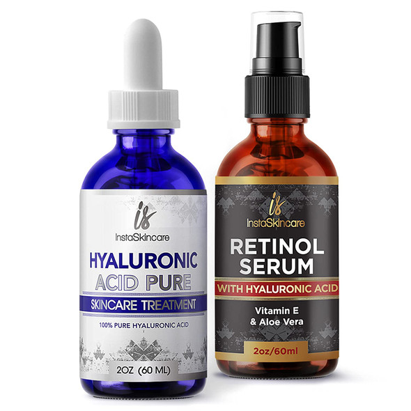 InstaSkincare Renewing and Moisturizing Bundle  Hyaluronic Acid Serum for Face 2Oz  Retinol Face Serum 2Oz