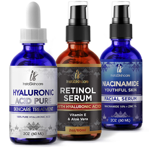 InstaSkincare Renewing Bundle  Hyaluronic Acid Serum for Face 2Oz  Niacinamide Vitamin B3 Facial Serum 2 Oz