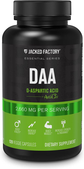 DAA D Aspartic Acid Supplement  Fortified with Astragin for Enhanced Absorption Zero Artificial Fillers  120 Veggie Capsule Pills