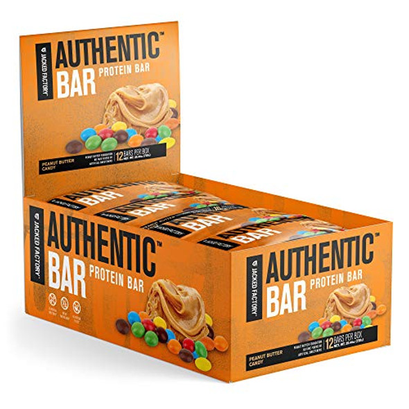 Authentic Bar Peanut Butter Candy Protein Bars  Tasty Meal Replacement Energy Bars w/ 16g Whey Protein Isolate Natural Sugars from Pure Honey Healthy Fat Peanut Butter Foundation  12 Pack