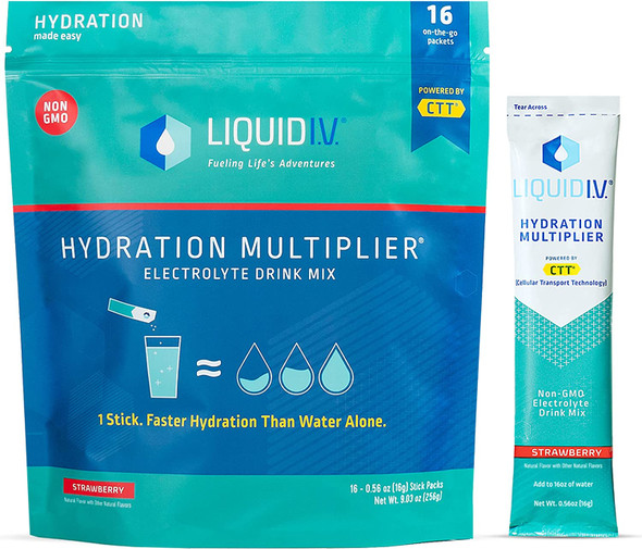 Liquid I.V. Hydration Multiplier  Strawberry  Hydration Powder Packets  Electrolyte Drink Mix  Easy Open SingleServing Stick  NonGMO  16 Sticks