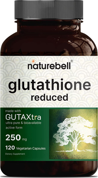 Glutathione Supplement 250mg 120 Veggie Caps 4 Months Supply 98 Purity Verified Bioavailable Form  Reduced Glutathione GUTAXtra Third Party Tested NonGMO  Gluten Free  by Naturebell