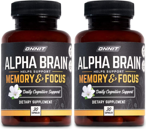 ONNIT Alpha Brain 60ct  Over 1 Million Bottles Sold  Premium Nootropic Brain Supplement  Focus Concentration  Memory  Alpha GPC L Theanine  Bacopa Monnieri