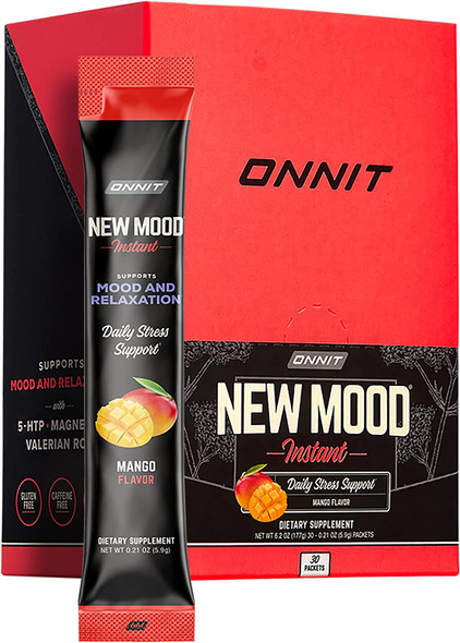 ONNIT New Mood Instant  Mango Flavor  Daily Stress Mood Sleep Supplement  5HTP Chamomile Magnesium LTryptophan 30ct Box