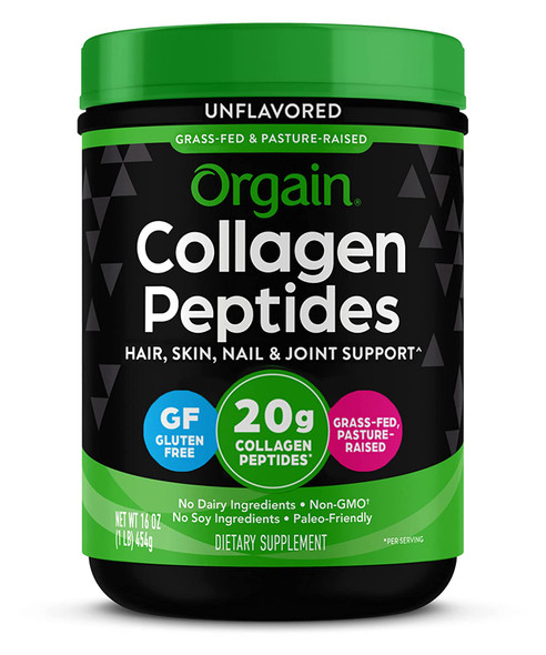 Orgain Hydrolyzed Collagen Peptides Powder 20g Grass Fed Collagen  Hair Skin Nail  Joint Support Supplement Paleo  Keto NonGMO Type I and III 1lb Packaging May Vary