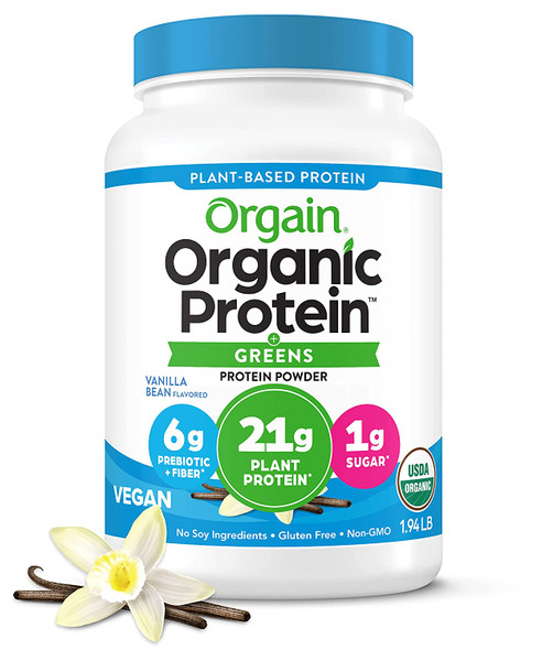Orgain Organic Protein  Greens Vegan Protein Powder Vanilla Bean  21g of Plant Based Protein Gluten Free NonGMO 1.94 Pound 1 Count Packaging May Vary
