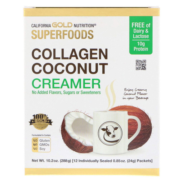California Gold Nutrition Superfoods, Collagen Coconut Creamer, Unsweetened, 12 Packets 0.85 oz (24 g) Each