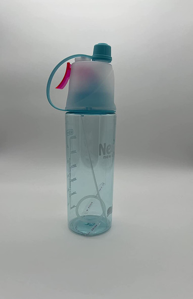 600ML Clear Wide Mouth Handle Drinking Plastic Misting Spraying Outdoor Sports Gym Water Bottle Blue