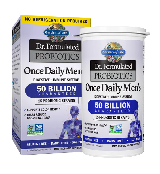 Garden of Life Probiotics for Men - Dr Formulated 50 Billion CFU Probiotic + Prebiotic Fiber for Men’s Digestive & Immune Health, 15 Strains, Daily Constipation Relief, Gas & Bloating, 30 Capsules