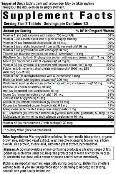 MegaFood, Baby & Me 2, Prenatal and Postnatal Vitamin with Active Form of Folic Acid, Iron, Choline, Non-GMO, 60 Tablets