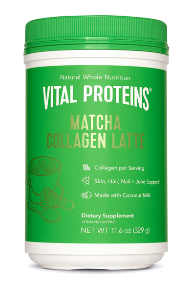 Vital Proteins Matcha Lattes, Matcha Green Tea Collagen Latte Powder, L-Theanine & Caffeine & MCTs - Supporting Healthy Hair, Skin, Nails - Original