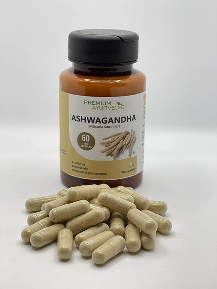 Organic Ashwagandha 900 MG 60 Vegan Capsules Premium Ayurvedic