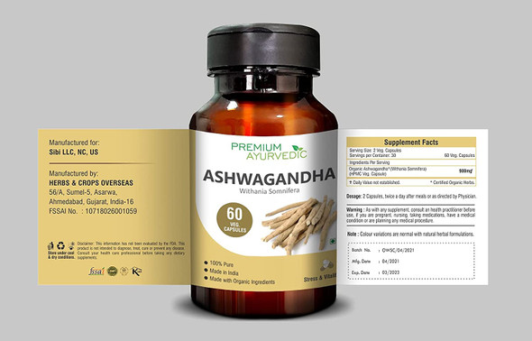 Organic Ashwagandha 900 MG 60 Vegan Capsules Premium Ayurvedic