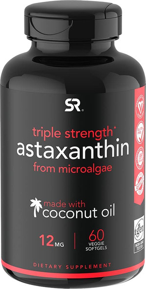 Vegan Icelandic Astaxanthin 12mg with Organic Coconut Oil  Vegan Certified  NonGMO Project Verified Dietary Supplement 60 Veggie Softgels 2 Month Supply