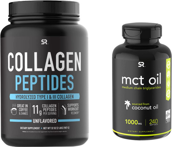 Sports Research Collagen Peptides 32oz  Keto MCT Oil Softgels 240ct Bundle