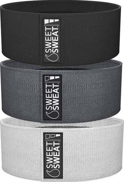 Sweet Sweat Hip Bands and Resistance Set with 3 Levels of Resistance  NonSlip Fabric Booty Bands for Squats  Lunges  Includes Free Mesh Carrying Bag