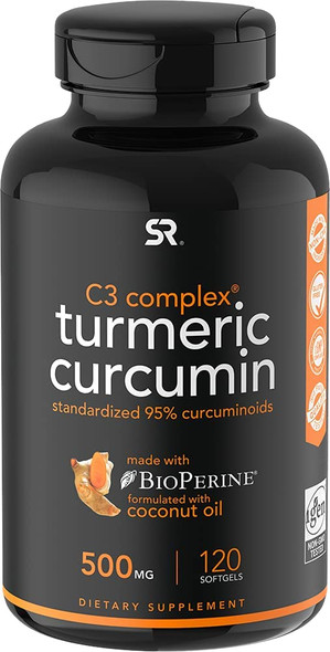 Turmeric Curcumin C3 Complex 500mg Enhanced with Black Pepper  Organic Coconut Oil for Better Absorption NonGMO  Gluten Free 120 Count