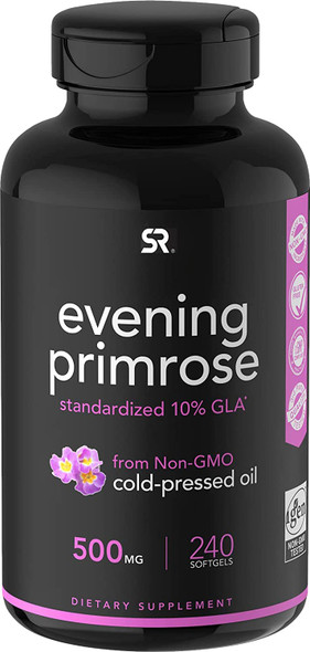 Sports Research Evening Primrose Oil 500mg  ColdPressed with No fillers or Artificial Ingredients  NonGMO  Gluten Free 240 Liquid Softgels