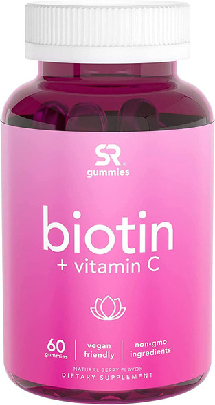 Sports Research Biotin Gummies 5000mcg with Vitamin C  Vegan Certified  NonGMO Verified 60 Vegan Gummies 2 Month Supply