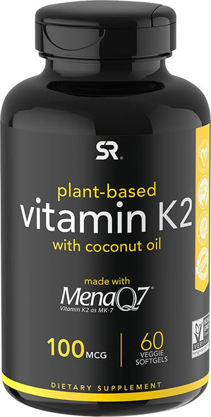 Vitamin K2 as MK7 with Organic Coconut Oil  Vitamin K Supplement Made with MenaQ7 from Fermented Chickpea  NonGMO Verified Vegan Certified 60 VeggieSoftgels