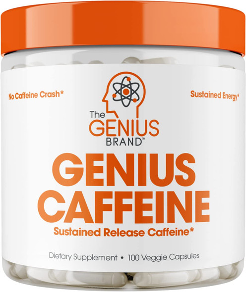 Genius Caffeine Extended Release Microencapsulated Caffeine Pills All Natural NonCrash Sustained Energy  Focus Supplement Preworkout  Nootropic Brain Booster For Men  Women100 Count