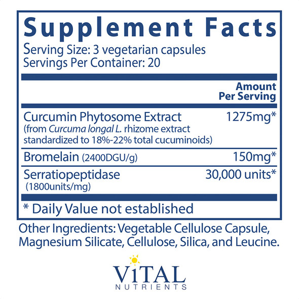 Vital Nutrients PhytoCurcumin Plus Enzymes Helps Maintain and Support Healthy Inflammatory Balance 60 Vegetarian Capsules per Bottle