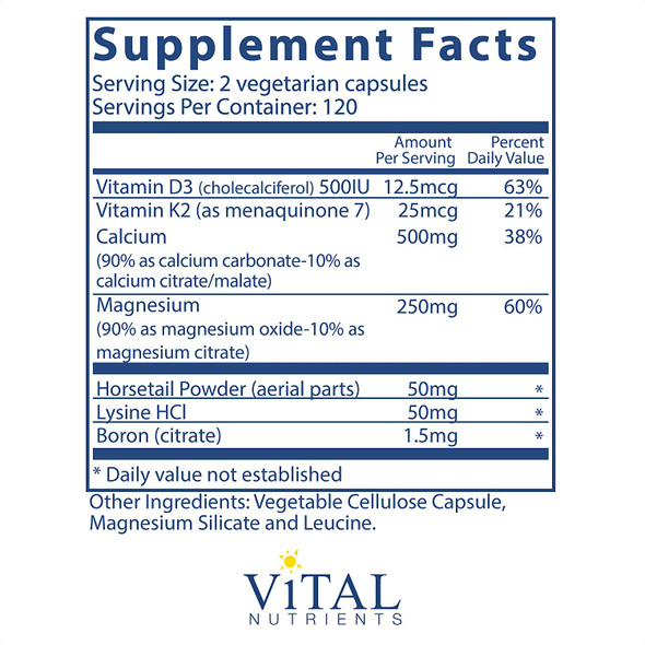 Vital Nutrients OsteoNutrients II with Vitamin K27 Bone Support Formula with Boron Gluten Free 240 Vegetarian Capsules per Bottle