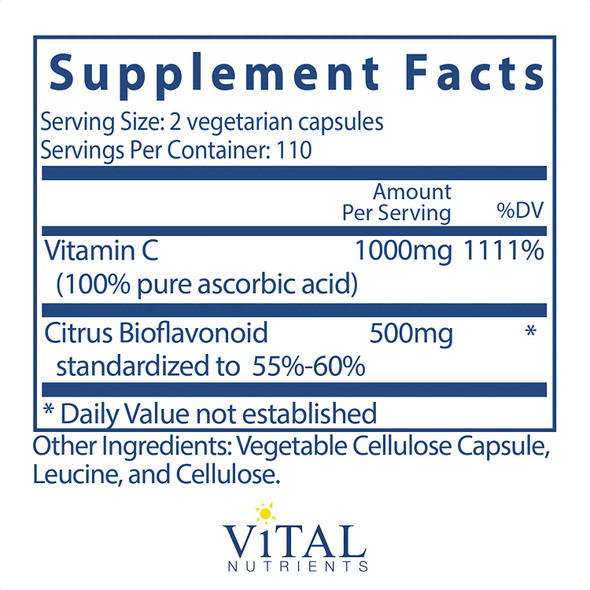Vital Nutrients Vitamin C with Bioflavonoids Vitamin C and Bioflavonoid Formula 220 Vegetarian Capsules