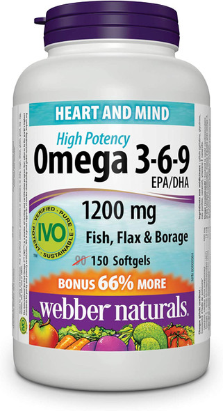 Webber Naturals Omega 369 Flaxseed Fish  Borage Oils 1200 mg 150 softgels