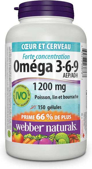 Webber Naturals Omega 369 Flaxseed Fish  Borage Oils 1200 mg 150 softgels