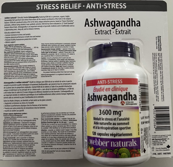 Webber Naturals Ashwagandha 3600 mg 120 Vegetarian Capsules