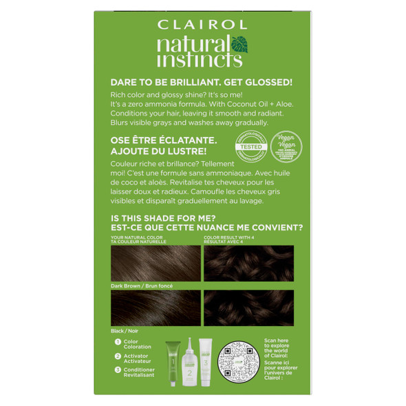 Clairol Natural Instincts Demi-Permanent Hair Dye 4 Dark Brown  Ammonia Free Vegan Hair Color with Coconut Oil and  Aloe Vera  Pack of 1